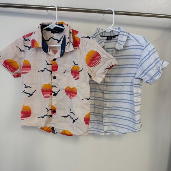 Bundle Set of 2 Kids Boys Short Sleeve 100% Cotton Button Down Shirts Tops - Picture 1 of 8